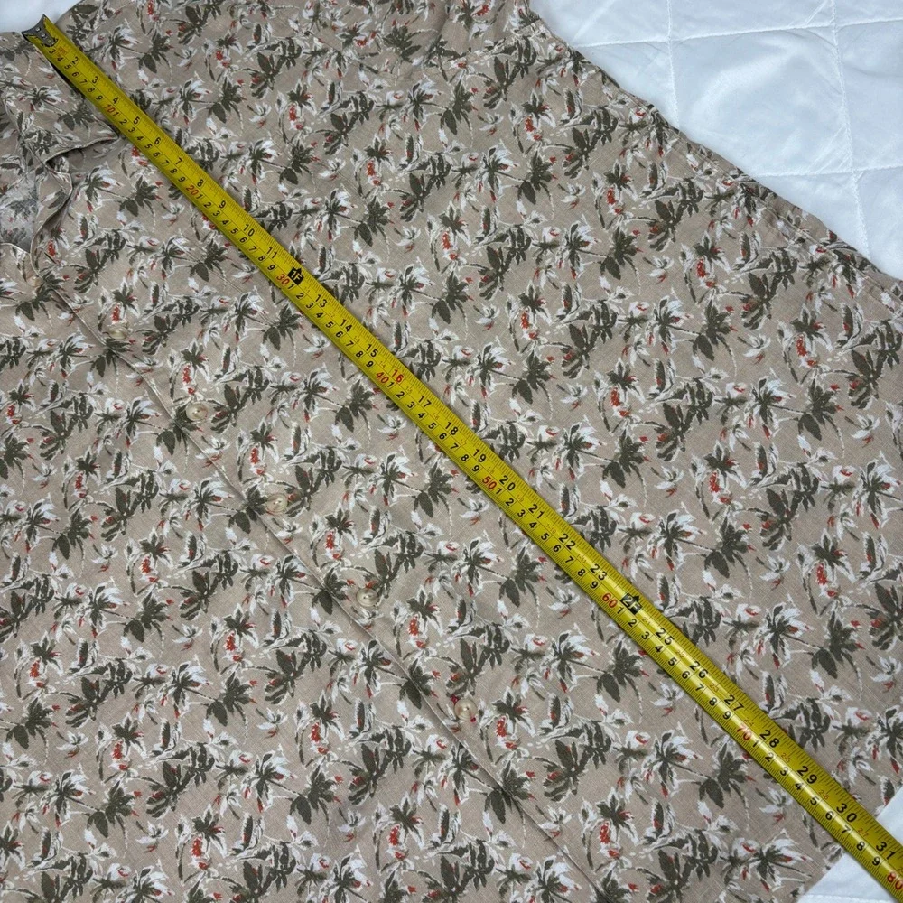 Cremieux 100% Linen Hawaiian Camp Shirt XXL Beige Tropical Palm Print